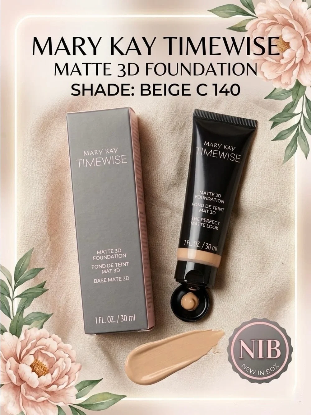 NIB Mary Kay TimeWise Matte 3D Foundation Shade Beige C 140 Base Makeup 1 fl oz